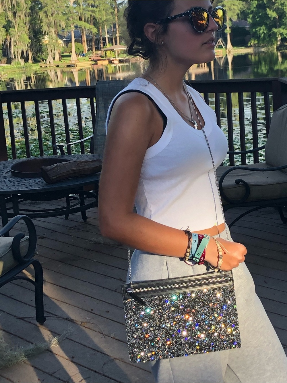 Swarovski Crystal Sparkle Black Leather Crossbody Bag Purse Silver